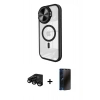 MARSİLYAN™- iPhone 15 Pro Max Kılıf Kıvılcım Modern Koleksiyonu - Siyah 3D Antistatik Hayalet Cam Ekran Koruyucu + Siyah Raze Metal Kamera Lens