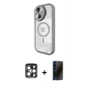 MARSİLYAN™- iPhone 15 Pro Max Kılıf Kıvılcım Modern Koleksiyonu - Siyah 3D Antistatik Hayalet Cam Ekran Koruyucu + PVD Metal Kamera Lens - LT