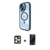 MARSİLYAN™- iPhone 15 Pro Max Kılıf Kıvılcım Modern Koleksiyonu - Siyah 3D Antistatik Hayalet Cam Ekran Koruyucu + PVD Metal Kamera Lens - LT