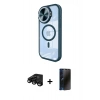 MARSİLYAN™- iPhone 15 Pro Max Kılıf Kıvılcım Modern Koleksiyonu - Siyah 3D Antistatik Hayalet Cam Ekran Koruyucu + Siyah Raze Metal Kamera Lens