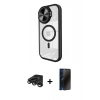 MARSİLYAN™- iPhone 15 Pro Max Kılıf Kıvılcım Modern Koleksiyonu - Siyah 3D Antistatik Hayalet Cam Ekran Koruyucu + Raze Metal Kamera Lens - TMGI