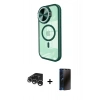 MARSİLYAN™- iPhone 15 Pro Max Kılıf Kıvılcım Modern Koleksiyonu - Siyah 3D Antistatik Hayalet Cam Ekran Koruyucu + Gümüş Raze Metal Kamera Lens