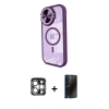 MARSİLYAN™- iPhone 15 Pro Max Kılıf Kıvılcım Modern Koleksiyonu - Siyah 3D Antistatik Hayalet Cam Ekran Koruyucu + PVD Metal Kamera Lens - GS