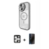 MARSİLYAN™- iPhone 15 Pro Max Kılıf Kıvılcım Modern Koleksiyonu - Siyah 3D Antistatik Hayalet Cam Ekran Koruyucu + PVD Metal Kamera Lens - GS
