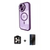 MARSİLYAN™- iPhone 15 Pro Max Kılıf Kıvılcım Modern Koleksiyonu - Siyah 3D Antistatik Hayalet Cam Ekran Koruyucu + PVD Metal Kamera Lens - TU