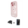 MARSİLYAN™- iPhone 15 Pro Max Kılıf Kıvılcım Modern Koleksiyonu - Siyah 3D Antistatik Hayalet Cam Ekran Koruyucu + Gümüş Raze Metal Kamera Lens