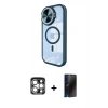 MARSİLYAN™- iPhone 15 Pro Max Kılıf Kıvılcım Modern Koleksiyonu - Siyah 3D Antistatik Hayalet Cam Ekran Koruyucu + PVD Metal Kamera Lens - GS