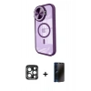 MARSİLYAN™- iPhone 15 Pro Max Kılıf Kıvılcım Modern Koleksiyonu - Siyah 3D Antistatik Hayalet Cam Ekran Koruyucu + PVD Metal Kamera Lens - LT