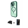 MARSİLYAN™- iPhone 15 Pro Max Kılıf Kıvılcım Modern Koleksiyonu - Siyah 3D Antistatik Hayalet Cam Ekran Koruyucu + Siyah Raze Metal Kamera Lens