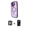 MARSİLYAN™- iPhone 15 Pro Max Kılıf Kıvılcım Modern Koleksiyonu - Siyah 3D Antistatik Hayalet Cam Ekran Koruyucu + PVD Metal Kamera Lens - SH