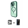 MARSİLYAN™- iPhone 15 Pro Max Kılıf Kıvılcım Modern Koleksiyonu - Siyah 3D Antistatik Hayalet Cam Ekran Koruyucu + PVD Metal Kamera Lens - GS