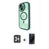 MARSİLYAN™- iPhone 15 Pro Max Kılıf Kıvılcım Modern Koleksiyonu - Siyah 3D Antistatik Hayalet Cam Ekran Koruyucu + PVD Metal Kamera Lens - SH