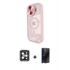 MARSİLYAN™- iPhone 15 Pro Max Kılıf Kıvılcım Modern Koleksiyonu - Siyah 3D Antistatik Hayalet Cam Ekran Koruyucu + PVD Metal Kamera Lens - SH