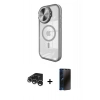 MARSİLYAN™- iPhone 15 Pro Max Kılıf Kıvılcım Modern Koleksiyonu - Siyah 3D Antistatik Hayalet Cam Ekran Koruyucu + Gümüş Raze Metal Kamera Lens