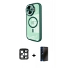 MARSİLYAN™- iPhone 15 Pro Max Kılıf Kıvılcım Modern Koleksiyonu - Siyah 3D Antistatik Hayalet Cam Ekran Koruyucu + PVD Metal Kamera Lens - LT