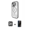 MARSİLYAN™- iPhone 15 Pro Max Kılıf Kıvılcım Modern Koleksiyonu - Siyah 3D Antistatik Hayalet Cam Ekran Koruyucu + PVD Metal Kamera Lens - SH