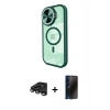MARSİLYAN™- iPhone 15 Pro Max Kılıf Kıvılcım Modern Koleksiyonu - Siyah 3D Antistatik Hayalet Cam Ekran Koruyucu + Raze Metal Kamera Lens - TMGI