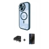 MARSİLYAN™- iPhone 15 Pro Max Kılıf Kıvılcım Modern Koleksiyonu - Siyah 3D Antistatik Hayalet Cam Ekran Koruyucu + Gümüş Raze Metal Kamera Lens