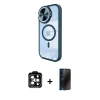MARSİLYAN™- iPhone 15 Pro Max Kılıf Kıvılcım Modern Koleksiyonu - Siyah 3D Antistatik Hayalet Cam Ekran Koruyucu + PVD Metal Kamera Lens - TU