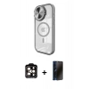 MARSİLYAN™- iPhone 15 Pro Max Kılıf Kıvılcım Modern Koleksiyonu - Siyah 3D Antistatik Hayalet Cam Ekran Koruyucu + PVD Metal Kamera Lens - TU