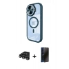 MARSİLYAN™- iPhone 15 Pro Max Kılıf Kıvılcım Modern Koleksiyonu - Siyah 3D Antistatik Hayalet Cam Ekran Koruyucu + Raze Metal Kamera Lens - TMGI