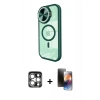 MARSİLYAN™- iPhone 15 Pro Max Kılıf Kıvılcım Modern Koleksiyonu - Siyah 3D Antistatik Mat Seramik Nano Ekran Koruyucu + Gümüş PVD Metal Kamera Lens