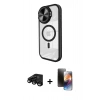MARSİLYAN™- iPhone 15 Pro Max Kılıf Kıvılcım Modern Koleksiyonu - Siyah 3D Antistatik Mat Seramik Nano Ekran Koruyucu + Raze Metal Kamera Lens - SH