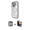 MARSİLYAN™- iPhone 15 Pro Max Kılıf Kıvılcım Modern Koleksiyonu - Siyah 3D Antistatik Mat Seramik Nano Ekran Koruyucu + Gümüş PVD Metal Kamera Lens