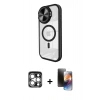MARSİLYAN™- iPhone 15 Pro Max Kılıf Kıvılcım Modern Koleksiyonu - Siyah 3D Antistatik Mat Seramik Nano Ekran Koruyucu + Gümüş PVD Metal Kamera Lens