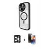 MARSİLYAN™- iPhone 15 Pro Max Kılıf Kıvılcım Modern Koleksiyonu - Siyah 3D Antistatik Mat Seramik Nano Ekran Koruyucu + PVD Metal Kamera Lens - SH