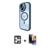 MARSİLYAN™- iPhone 15 Pro Max Kılıf Kıvılcım Modern Koleksiyonu - Siyah 3D Antistatik Mat Seramik Nano Ekran Koruyucu + Gümüş PVD Metal Kamera Lens