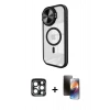 MARSİLYAN™- iPhone 15 Pro Max Kılıf Kıvılcım Modern Koleksiyonu - Siyah 3D Antistatik Mat Seramik Nano Ekran Koruyucu + PVD Metal Kamera Lens - LT