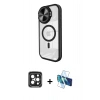MARSİLYAN™- iPhone 15 Pro Max Kılıf Kıvılcım Modern Koleksiyonu - Siyah 3D Antistatik Seramik Nano Ekran Koruyucu + PVD Metal Kamera Lens - SH