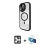 MARSİLYAN™- iPhone 15 Pro Max Kılıf Kıvılcım Modern Koleksiyonu - Siyah 3D Antistatik Seramik Nano Ekran Koruyucu + PVD Metal Kamera Lens - GS