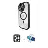 MARSİLYAN™- iPhone 15 Pro Max Kılıf Kıvılcım Modern Koleksiyonu - Siyah 3D Antistatik Seramik Nano Ekran Koruyucu + PVD Metal Kamera Lens - LT