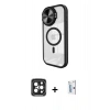 MARSİLYAN™- iPhone 15 Pro Max Kılıf Kıvılcım Modern Koleksiyonu - Siyah Bilvis 0.18mm Plus Cam Ekran Koruyucu + Siyah PVD Metal Kamera Lens