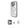 MARSİLYAN™- iPhone 15 Pro Max Kılıf Kıvılcım Modern Koleksiyonu - Siyah Bilvis 0.18mm Plus Cam Ekran Koruyucu + PVD Metal Kamera Lens - GS
