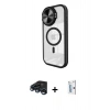 MARSİLYAN™- iPhone 15 Pro Max Kılıf Kıvılcım Modern Koleksiyonu - Siyah Bilvis 0.18mm Plus Cam Ekran Koruyucu + Raze Metal Kamera Lens - LT