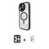 MARSİLYAN™- iPhone 15 Pro Max Kılıf Kıvılcım Modern Koleksiyonu - Siyah Bilvis 0.18mm Plus Cam Ekran Koruyucu + PVD Metal Kamera Lens - LT