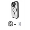 MARSİLYAN™- iPhone 15 Pro Max Kılıf Kıvılcım Modern Koleksiyonu - Siyah Bilvis 0.18mm Plus Cam Ekran Koruyucu + PVD Metal Kamera Lens - GS