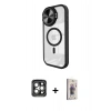 MARSİLYAN™- iPhone 15 Pro Max Kılıf Kıvılcım Modern Koleksiyonu - Siyah Bilvis 3D Cam Ekran Koruyucu + PVD Metal Kamera Lens - GI