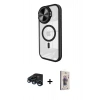 MARSİLYAN™- iPhone 15 Pro Max Kılıf Kıvılcım Modern Koleksiyonu - Siyah Bilvis 3D Cam Ekran Koruyucu + Raze Metal Kamera Lens - LT