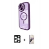 MARSİLYAN™- iPhone 15 Pro Max Kılıf Kıvılcım Modern Koleksiyonu - Siyah Bilvis 3D Mat Cam Ekran Koruyucu + PVD Metal Kamera Lens - LT