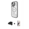 MARSİLYAN™- iPhone 15 Pro Max Kılıf Kıvılcım Modern Koleksiyonu - Siyah Bilvis 3D Mat Cam Ekran Koruyucu + Titanyum Gri Raze Metal Kamera Lens