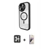 MARSİLYAN™- iPhone 15 Pro Max Kılıf Kıvılcım Modern Koleksiyonu - Siyah Bilvis 3D Mat Cam Ekran Koruyucu + PVD Metal Kamera Lens - GI