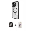 MARSİLYAN™- iPhone 15 Pro Max Kılıf Kıvılcım Modern Koleksiyonu - Siyah Bilvis 3D Mat Cam Ekran Koruyucu + PVD Metal Kamera Lens - TU
