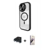 MARSİLYAN™- iPhone 15 Pro Max Kılıf Kıvılcım Modern Koleksiyonu - Siyah Bilvis 3D Mat Cam Ekran Koruyucu + Lacivert Raze Metal Kamera Lens
