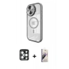 MARSİLYAN™- iPhone 15 Pro Max Kılıf Kıvılcım Modern Koleksiyonu - Siyah Bilvis 3D Mat Cam Ekran Koruyucu + PVD Metal Kamera Lens - LT
