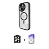 MARSİLYAN™- iPhone 15 Pro Max Kılıf Kıvılcım Modern Koleksiyonu - Siyah Bilvis 5in1 3D Magic Cam Ekran Koruyucu + PVD Metal Kamera Lens - TU