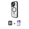 MARSİLYAN™- iPhone 15 Pro Max Kılıf Kıvılcım Modern Koleksiyonu - Siyah Bilvis 5in1 3D Magic Cam Ekran Koruyucu + Gri PVD Metal Kamera Lens
